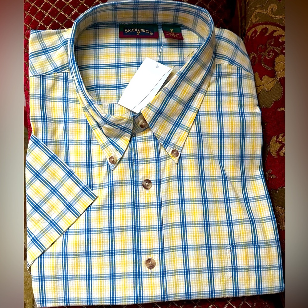 Saddlebred NWT 2XL Short Sleeve Button Down Front Pocket Plaid Shirt